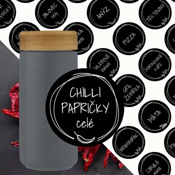 Papír etikety na kořenky kulaté boho černé - sada B (35 ks)