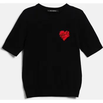 Dámský svetr SVETR KARL LAGERFELD HEARTS SSLV KNIT TOP BLACK