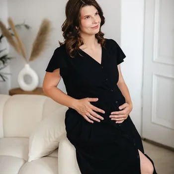Těhotenské noční prádlo EEVI Těhotenská košilka LINDA černá - L