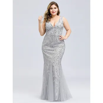 Dámské šaty Sexy flitrové maxi šaty mořska panna s dvojitým výstřihem do V Barva: Stříbrná, Velikost: 5XL