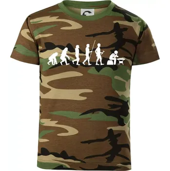 Chlapecké tričko Evoluce šachy - Dětské maskáčové triko - 122 cm/6 let ( Hnědý maskáč )