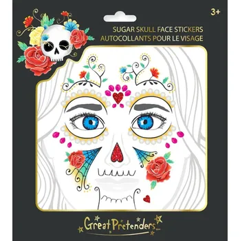 Karnevalový doplněk Nálepky na obličej lebka Great Pretenders - Dia de los Muertos 3+