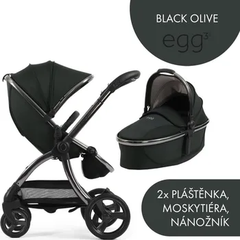 Kočárek Egg egg3® set 2 v 1 - Black Olive 2025, kočárek s pláštěnkou, nánožníkem a moskytiérou + korba s pláštěnkou a matrací