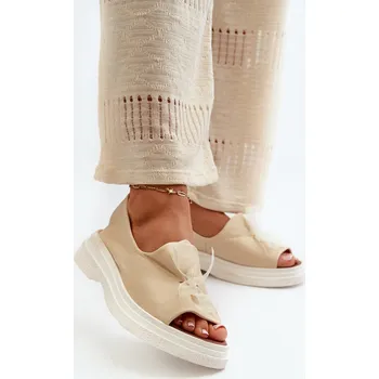 Dámské sandále Zazoo 2939 Kožené Dámské Sandály S Mašlí Barva: Béžová, Velikost: 37