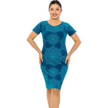 Dámské šaty Himalife Šaty s krátkým rukávem Haina - petrolejová s tyrkysovou Velikost: 3XL - Móda pro plnoštíhlé, Oblečení nadměrné velikosti