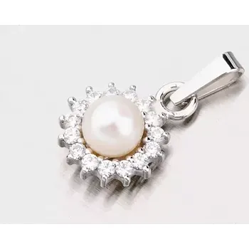 Přívěsek Dámský přívěsek bílé zlato 585 perly a se zirkony 357P-130104