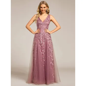 Dámské šaty Lesklé flitrové večerní šaty bez rukávů s tylem Barva: Purpurová, Velikost: 9XL