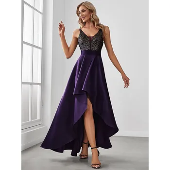 Dámské šaty Asymetrické plesové šaty s hlubokým výstřihem do V Barva: Fialová, Velikost: 6XL