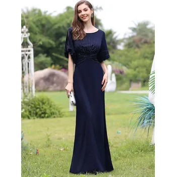 Dámské šaty Elegantní večerní šaty s korálky a vázáním v pase Barva: Tmavě Modrá, Velikost: 6XL