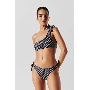 Dámské plavky PLAVKY KARL LAGERFELD MONOGRAM ONE SHOULDER TIE TOP KL MONOGRAM BLACK/WHITE