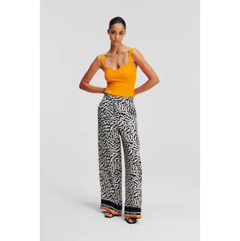 Dámské kalhoty KALHOTY KARL LAGERFELD PJ WIDE LEG PANTS ELEKTRIKA BLACK/WHITE