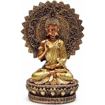 Buddha ujištění sedící na trůnu thajská soška výška cca 18,5 cm