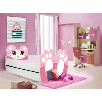 Postel ADRK Postel BEAR PINK, CH-Bea-P-160-E340, 160x80 cm se zásuvkou a matrací, růžová/bílá