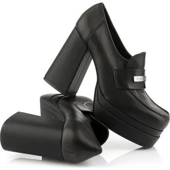 Dámské tenisky BOTY NA VYŠŠÍ PLATFORMĚ KARL LAGERFELD STRADA KARL PLAQUE LOAFER BLACK LTHR