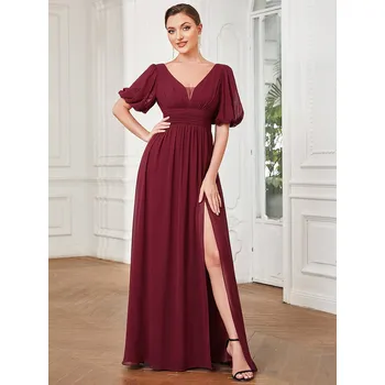 Dámské šaty Společenské šaty s výstřihem do V a širokými rukávy Barva: Bordová, Velikost: 8XL