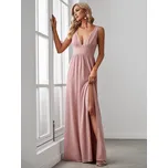 Maxi šaty s hlubokým výstřihem a rozparkem Barva: Pudrová, Velikost: 6XL