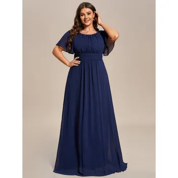 Dámské šaty Skládané šaty pro družičku s kulatým výstřihem Barva: Tmavě Modrá, Velikost: 6XL