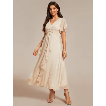 Dámské šaty Třpytivé svatební šaty s výstřihem do V a krátkými rukávy Barva: Korálová, Velikost: 9XL