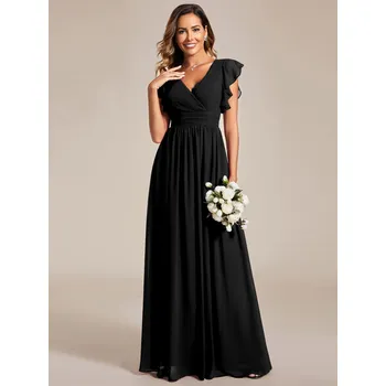 Dámské šaty Šaty pro družičky s volány a výstřihem do V Barva: Černá, Velikost: 7XL