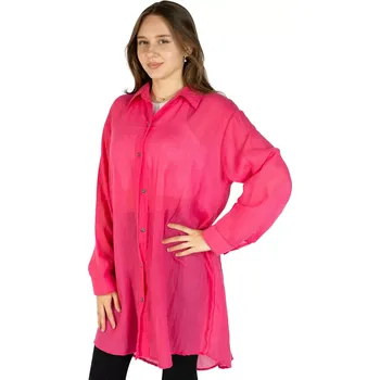 Dámská halenka Růžová bavlněná dámská košile s dlouhým rukávem Savitree Radiant Pink - Long, jednobarevná, Sittar UNI