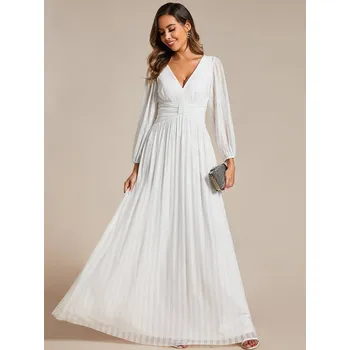 Dámské šaty Maxi večerní šaty se šifonem a výstřihem do V Barva: Bílá, Velikost: 5XL