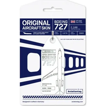 Přívěsek AviationTag - přívěsek ze skutečného letadla B727 - privátní letadlo - VP-CMO - bílá