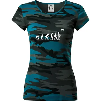 Dámské oblečení Dron evoluce - Dámské maskáčové triko - S ( Petrolejová maskáč )