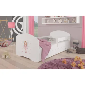 Postel ADRK Postel PEPE GIRL WITH WINGS, CH-Pep-Bar-Gir-Wing-140-n-E701, 140x70 cm se zásuvkou, zábradlím a matrací, bílá/grafika