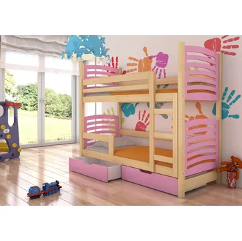 Postel ADRK Patrová postel OSUNA, CH-Osu-PIN+P-D068, 180x75 cm s matrací, borovice/růžová