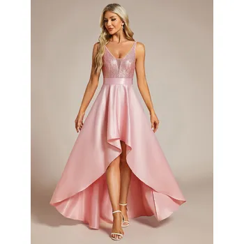 Dámské šaty Asymetrické plesové šaty s hlubokým výstřihem do V Barva: Růžová, Velikost: 9XL