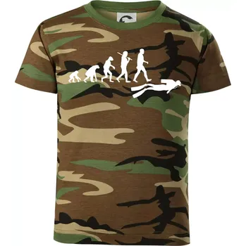 Chlapecké tričko Evoluce potápění - Dětské maskáčové triko - 104-110cm / 3-4 roky ( Hnědý maskáč )