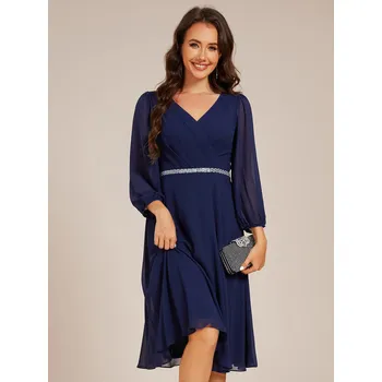 Dámské šaty Elegantní šifonové svatební šaty s lucernovými rukávy Barva: Tmavě Modrá, Velikost: 9XL