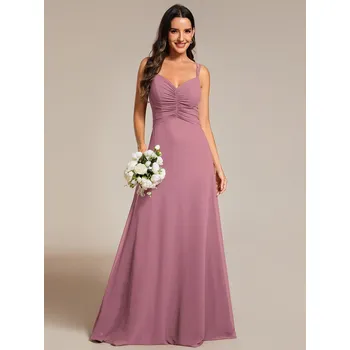 Dámské šaty Elegantní šaty pro družičky na špagetová ramínka s výstřihem Barva: Tmavě Růžová, Velikost: M