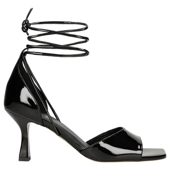 Dámské sandále Černé Lakované Sandály Na Nízkém Podpatku Se Šněrováním Kolem Kotníku Wojas 7620131 37