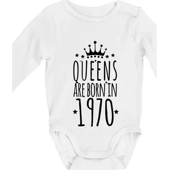 Kojenecký body Queens are born in 1970 - Body kojenecké s dlouhým rukávem - Dlouhý r. 3-6 měs ( Bílá )
