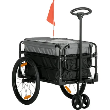 Přívěs k motorovému vozidlu HOMCOM Přívěs pro jízdní kola 2 v 1 Nákladní přívěs Přepravní přívěs pro jízdní kolo s 20palcovými pneumatikami Nosnost 40 kg 130 x 64 x 64/103 cm | Aosom