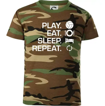Play Eat Sleep Repeat volejbal - Dětské maskáčové triko - 104-110cm / 3-4 roky ( Hnědý maskáč )