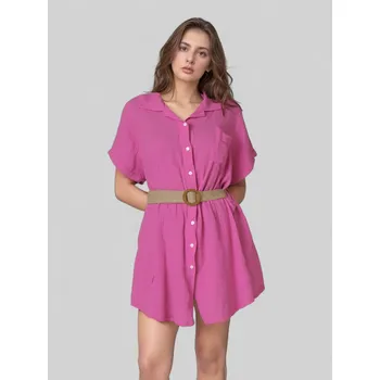 Dámské šaty Mušelínové košilové šaty s páskem Barva: růžová