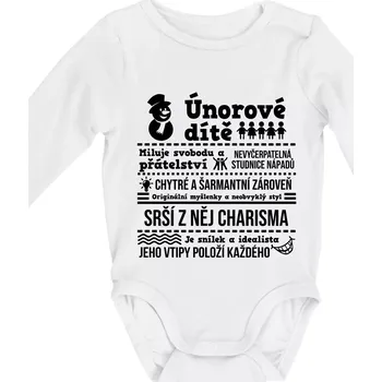 Kojenecký body Narozeniny únor - Body kojenecké s dlouhým rukávem - Dlouhý r. do 3 měs ( Bílá )