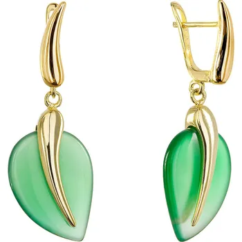 Náušnice Pozlacené náušnice lístky se zeleným achátem 11744.3