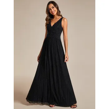 Dámské šaty Třpytivé společenské večerní šaty bez rukávů Barva: Černá, Velikost: 7XL