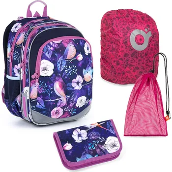 Školní batoh Velký set do školy Topgal ELLY, mnodrý s ptáčky
