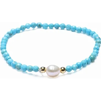 Náramek Tyrkys náramek s perlou náramek broušené korálky obvod cca 16 až 22 cm