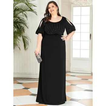 Dámské šaty Elegantní večerní šaty s korálky a vázáním v pase Barva: Černá, Velikost: 6XL