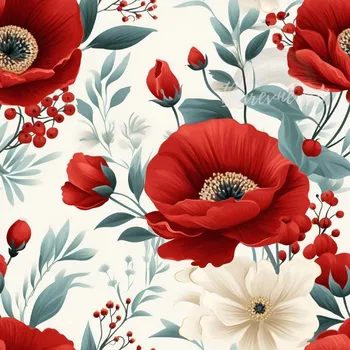 Úplet, Velké červené květy (E) (Top kvalitní úplet Bella digitisk)