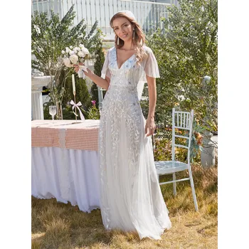 Dámské šaty Večerní šaty, dvojitý hluboký výstřih do V a volánové rukávy Barva: Bílá, Velikost: 8XL