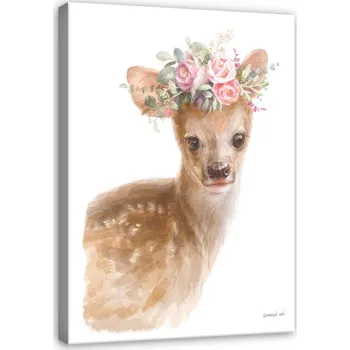 Obraz Postershop Obraz na plátne: For Children Animals Deer Flowers - 100x75 cm