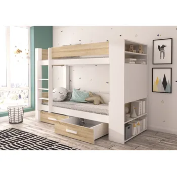 Postel ADRK Patrová postel GARET, CH-Gar-W+S-210+M-E191, 180x80 cm s matrací, bílá/dub sonoma