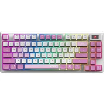 Klávesnice MSI FORGE GK600 TKL WIRELESS Violet Klávesnice, herní, mechanická, bezdrátová (2,4GHz, Bluetooth), RGB podsvícení, displej, USB-C, CZ/SK layout, růžovo-bílá S11-43CSQ01-HH9