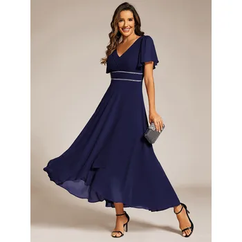 Dámské šaty Asymetrické šifonové šaty s volánovými rukávy Barva: Tmavě Modrá, Velikost: 7XL